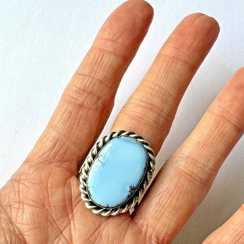 Navajo Mens Turquoise Ring Golden Hills Blue Sz 12 Signed Tillie Jon Sterling